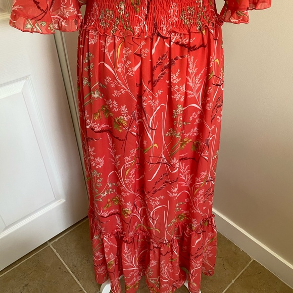Kate.Lily Orange v-neck Tiered ruffled Summer Tropical maxi dress. Sz14 - Picture 6 of 16